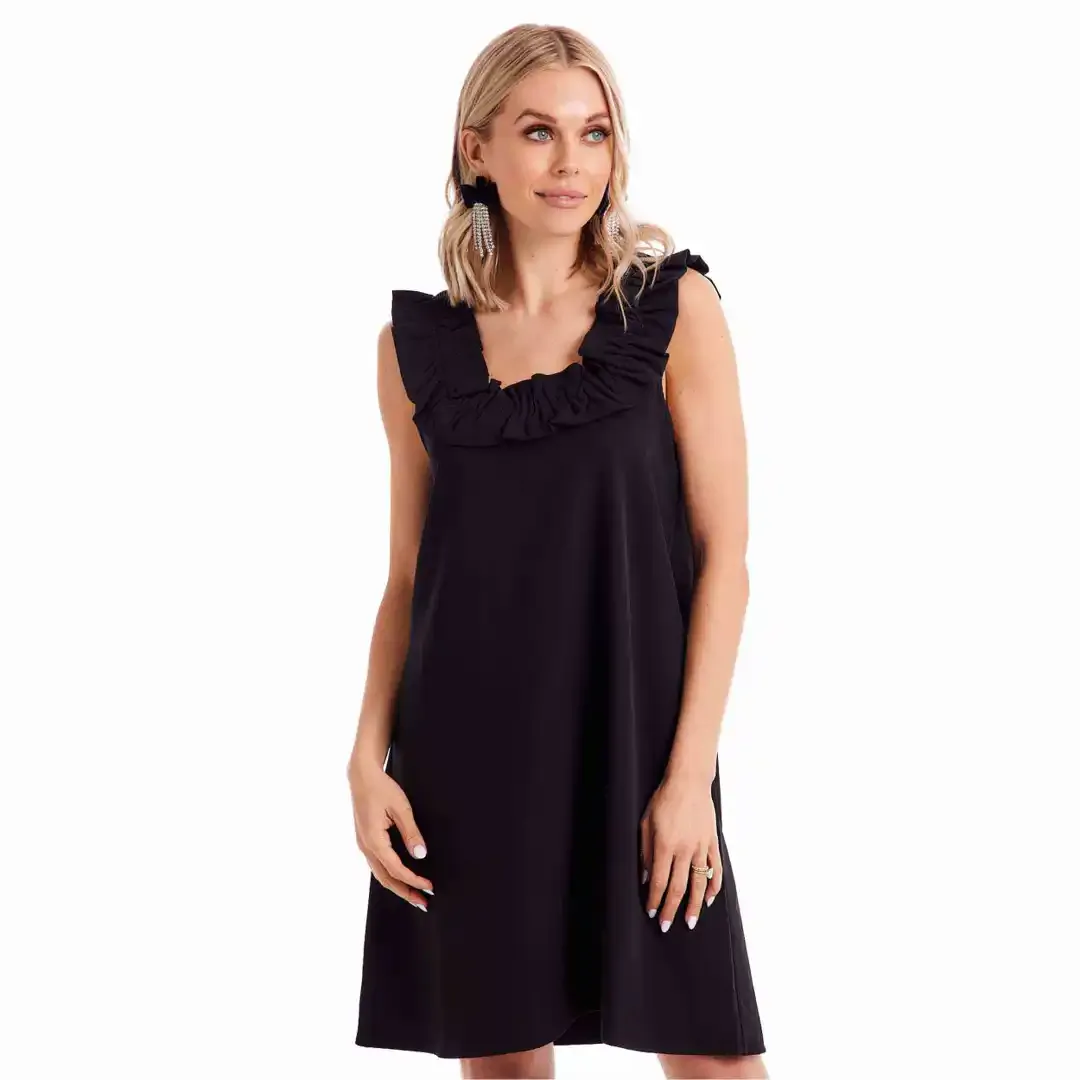 Larkin Ruffle Dress, Color: Black, Size: S
