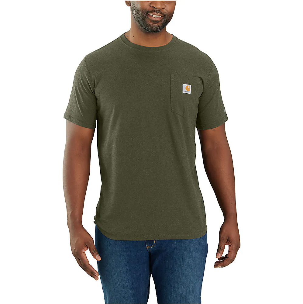 Force Relaxed Fit Midweight Short Sleeve Pocket T-Shirt, Color: Basil Heather, Size: S