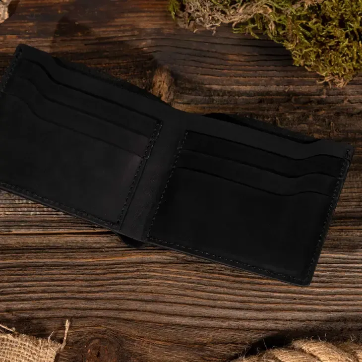Handmade Leather Bifold Wallet For Men, Color: Black