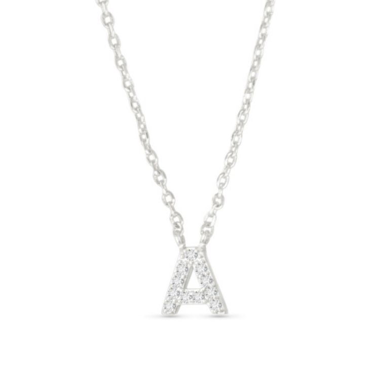 Silver CZ Initial Necklace, Initials: A