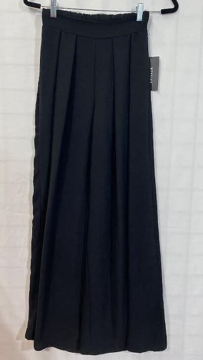 Solid Loose Fit Wide Leg Pants, Color: Black, Size: S