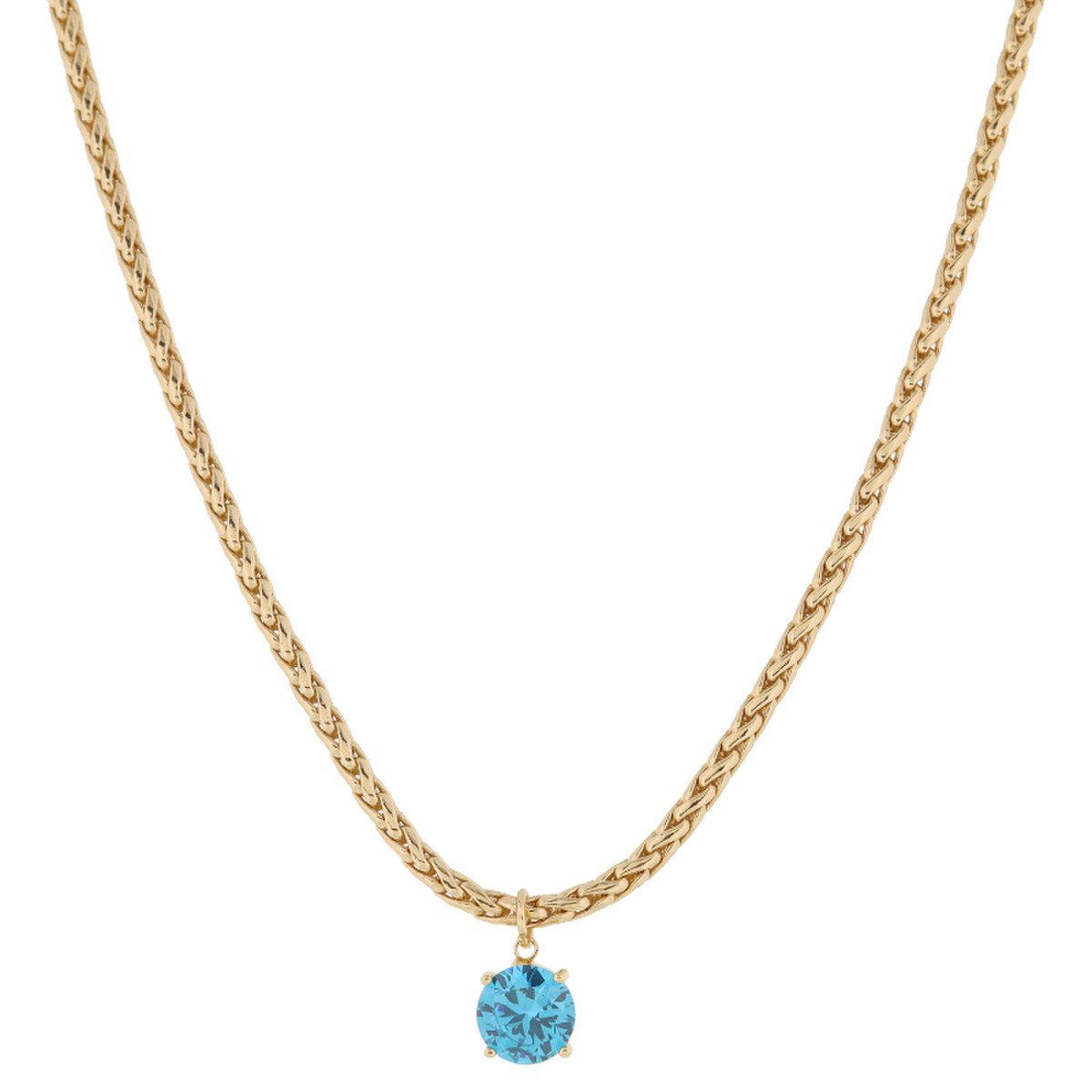 Shiny Gold Wheat Chain with Crystal Drop Necklace, .35&quot; Pendant, Color: Aqua