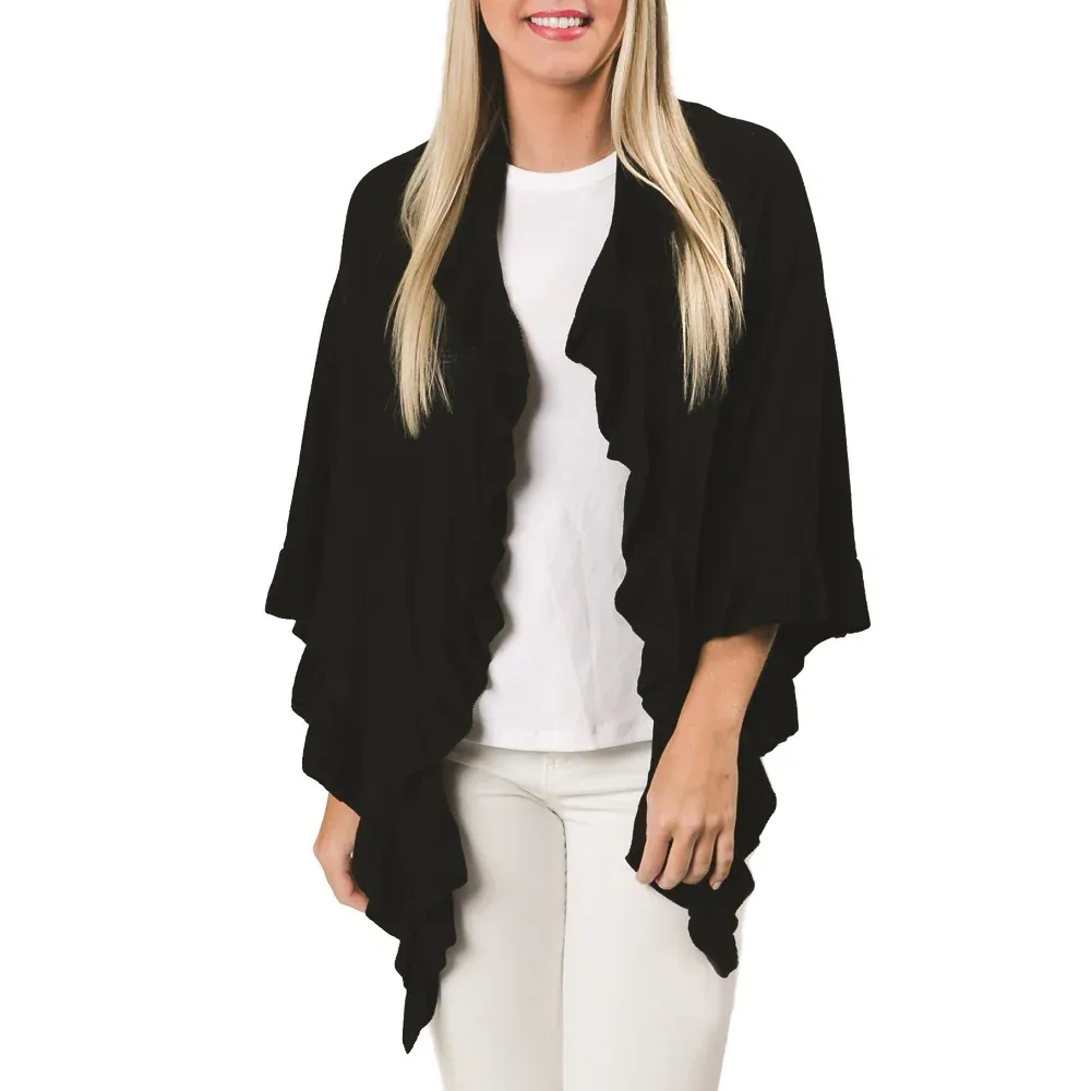 Ava Ruffle Wrap O/S , Color: Black