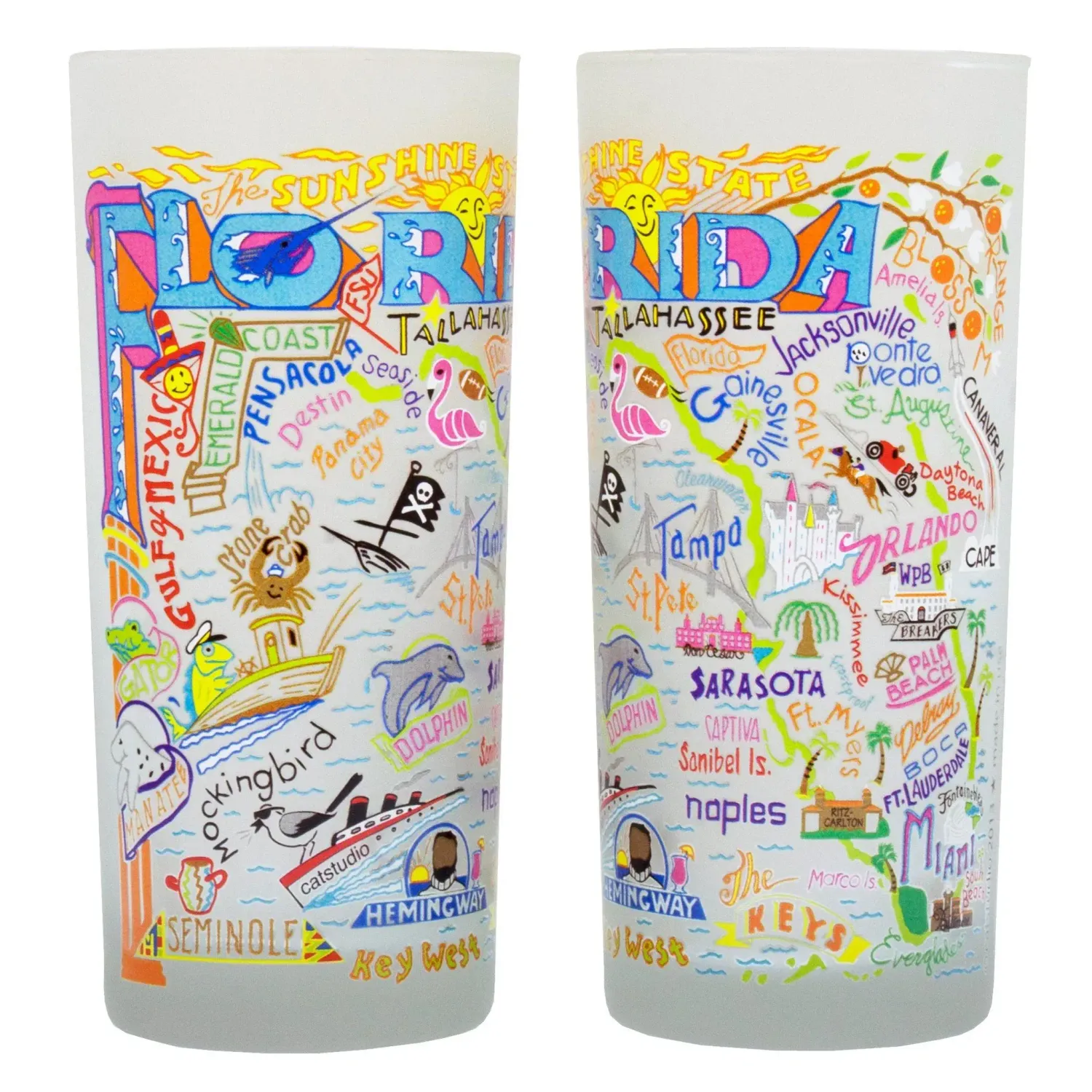 State Frosted Drinking Glasses, Pattern: Florida Natural