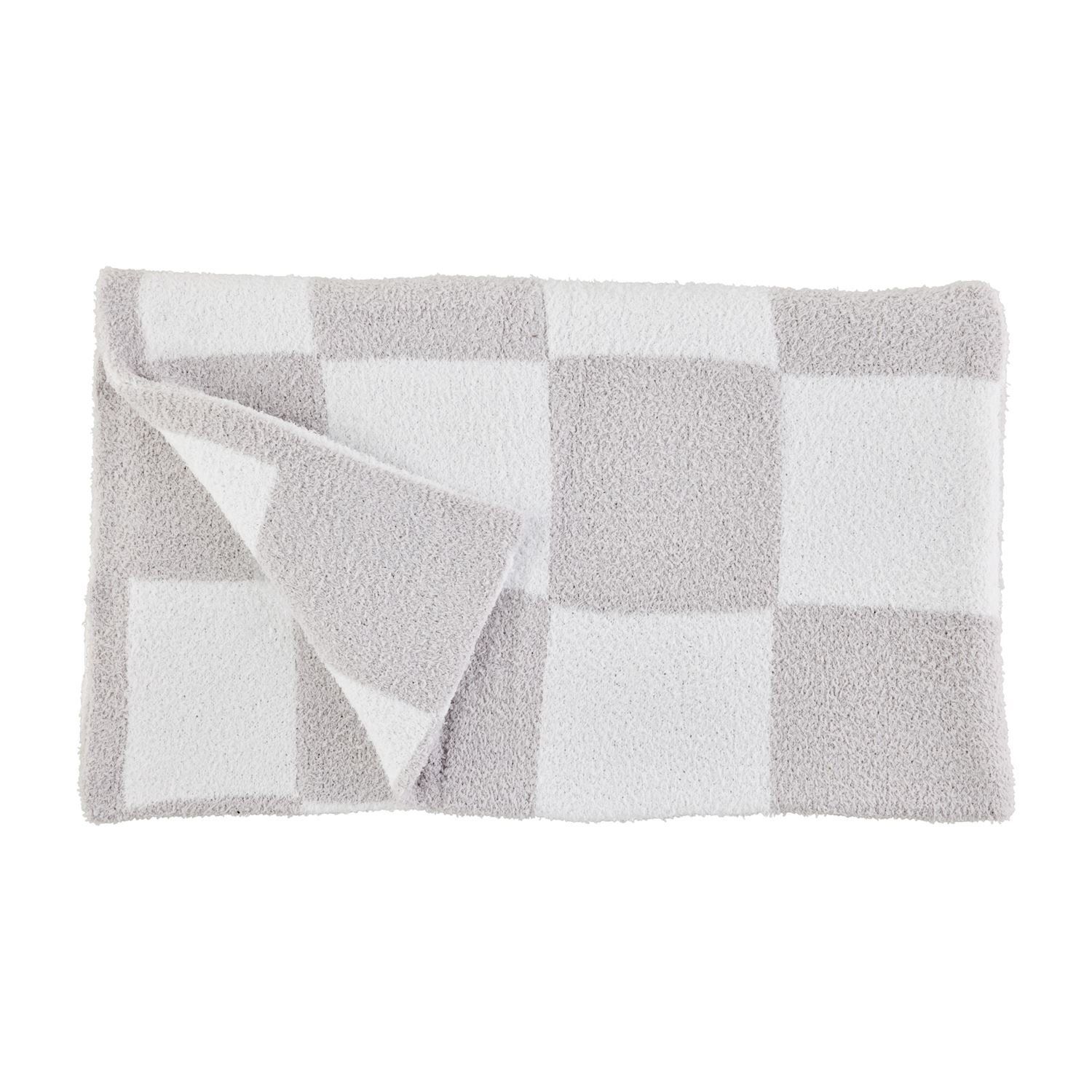 Chenille Checkered Knit Blanket, Color: Grey
