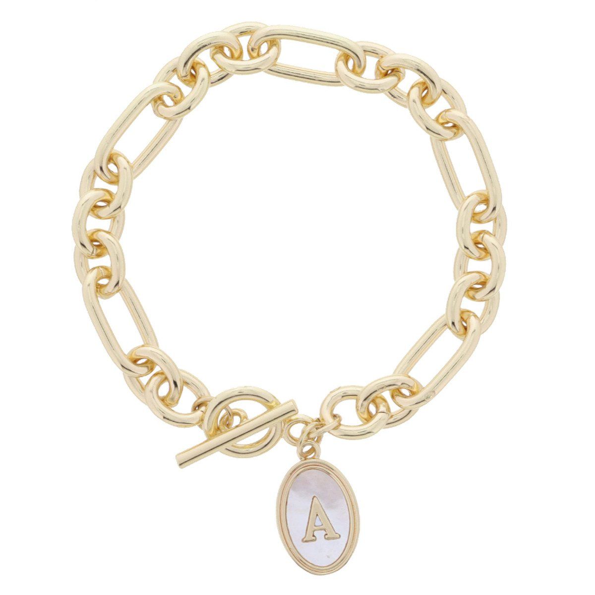 Initial Center on Gold Toggle Bracelet, Initials: A