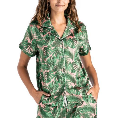 Satin Pajama Tops, Color: Aloha Bed, Size: S/M