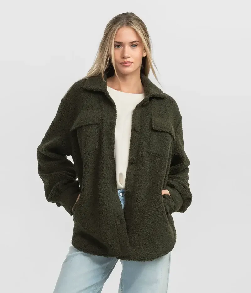 Warm and Fuzzy Shirt Jacket , Color: Cedar, Size: XS