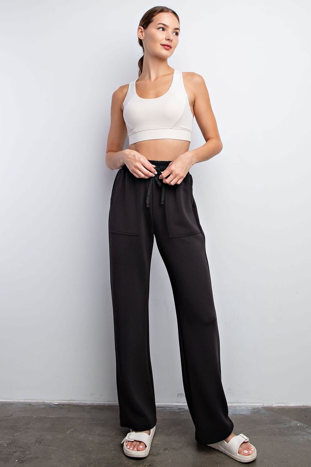 Straight Lounge Pants W Pockets, Color: Black, Size: S
