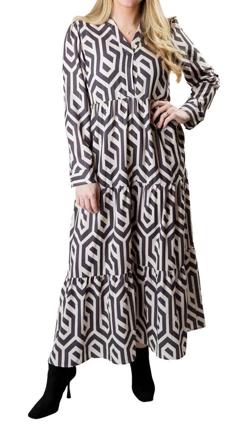 Printed Margot Dress, Color: Black &amp; Camel, Size: S