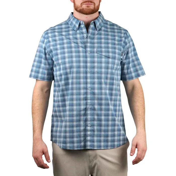 Portside Short Sleeve Button Down Fishing Shirt, Color: Bering Sea, Size: S