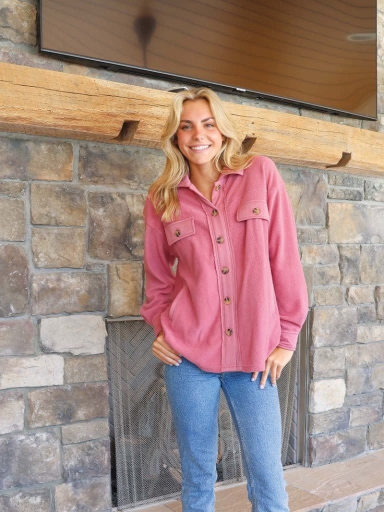 Simply Southern Women&#39;s Fleece Shacket, Color: Mauve, Size: S