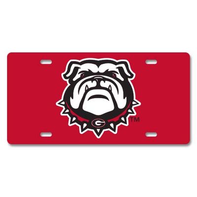 Georgia Bulldog Metal Car Tag- Red W/ Bulldog Head