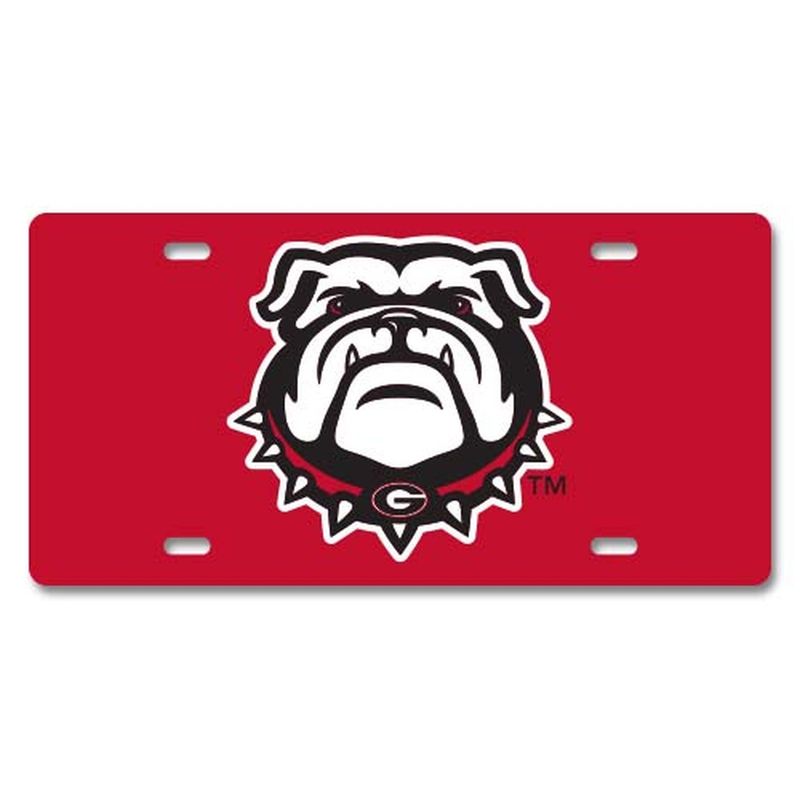 Georgia Bulldog Metal Car Tag- Red W/ Bulldog Head