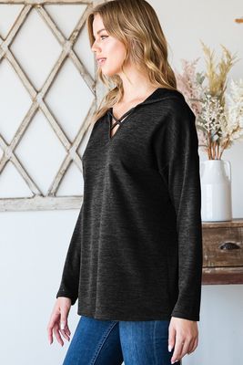 CrissCross V-Neck Hood Solid Top
