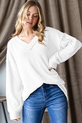 Long Puff Sleeve Solid Cozy Knit Top