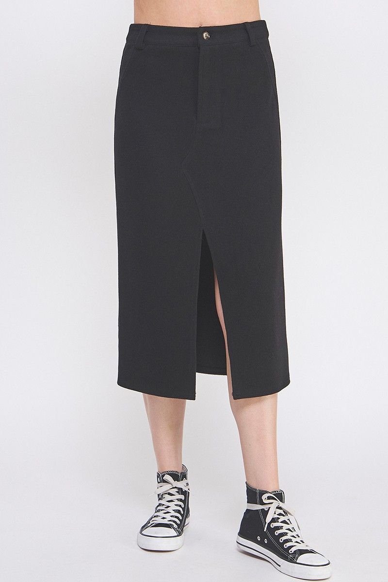 Corduroy Slit Front Midi Skirt