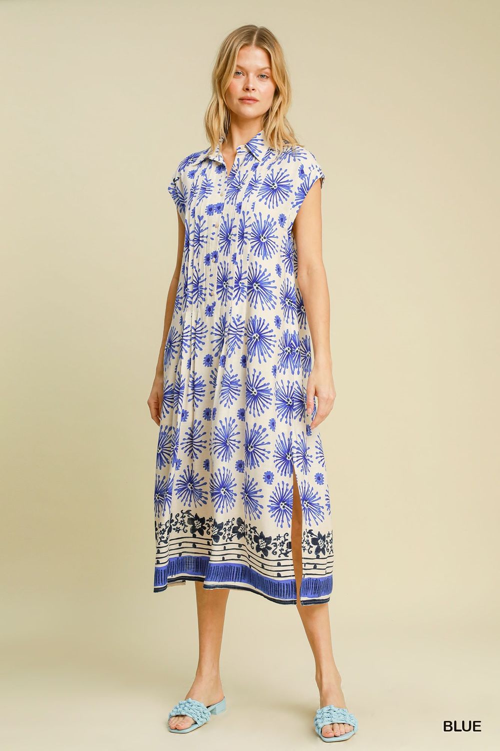 Mixed Border Print Midi Dress