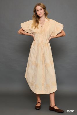 Palm Tree Embroidered Midi Dress