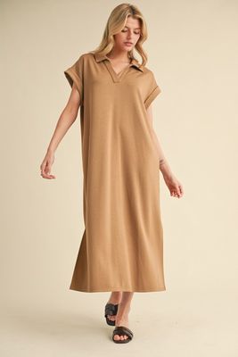 Solid Collared Midi Dress 