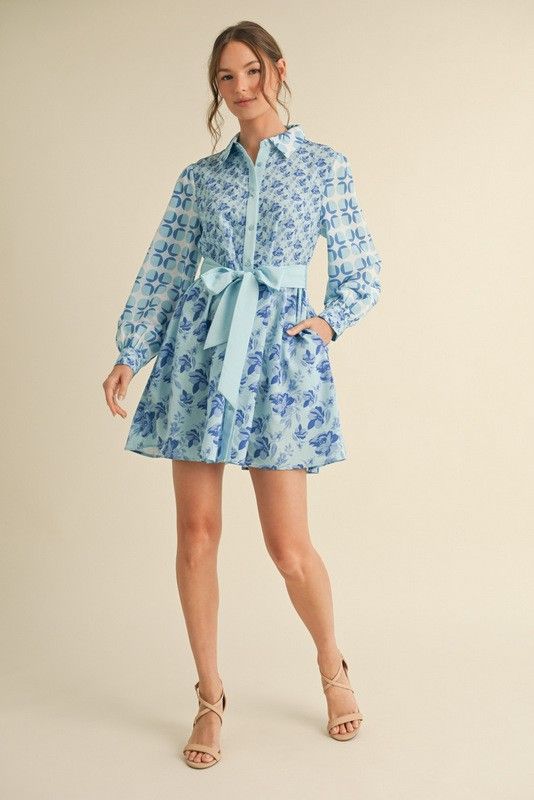 Mixed Print Belted Dress