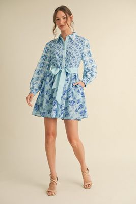 Mixed Print Belted Dress