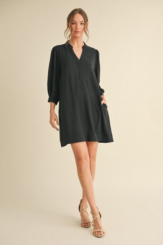 Solid 3/4 Peasant Sleeves Dress