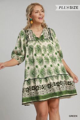 Plus - Mixed Border Print Dress