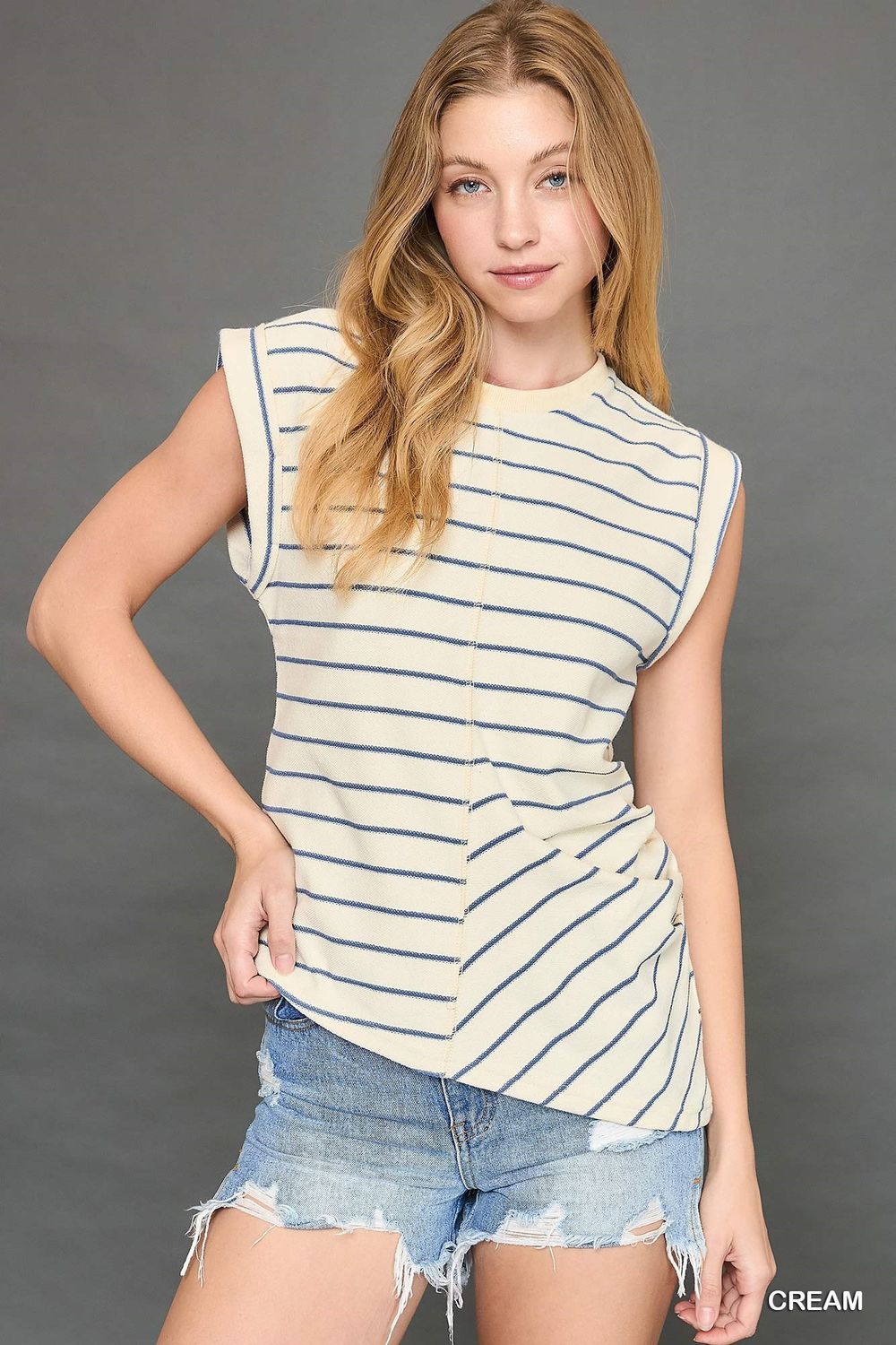 Striped Knit Top, Color: Cream, Size: L