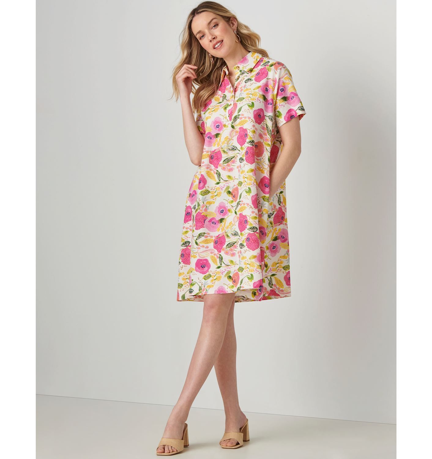 Linen Blend Print Dress