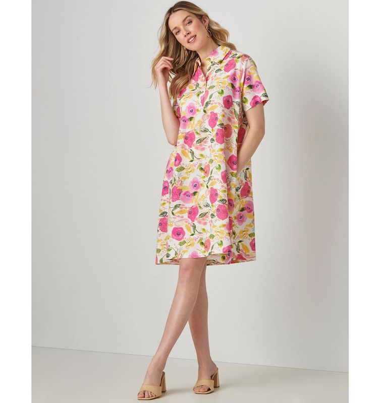 Linen Blend Print Dress
