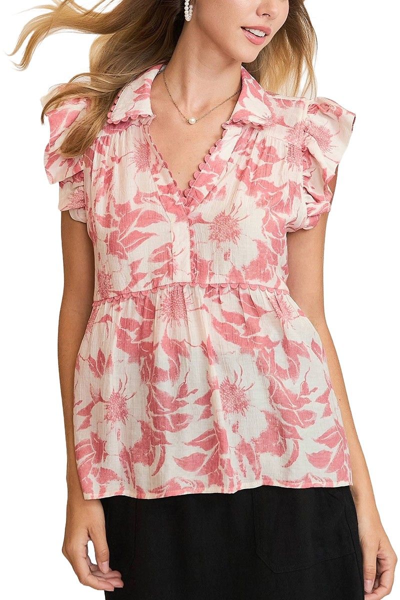 Botanical Print Baby Doll Top