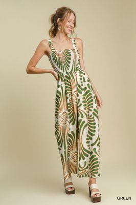 Printed Smocked Jumpsuit