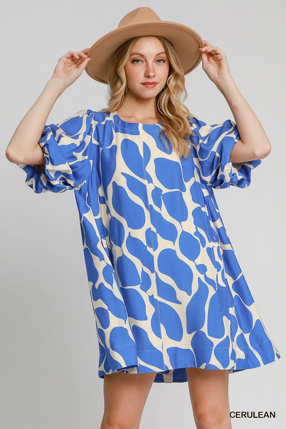 Abstract Print Puff Sleeve Dress