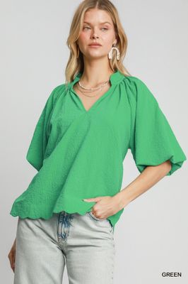 Bubbled Sleeved Seersucker Top