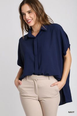 Oversized Button Down Hi-Low Shirt