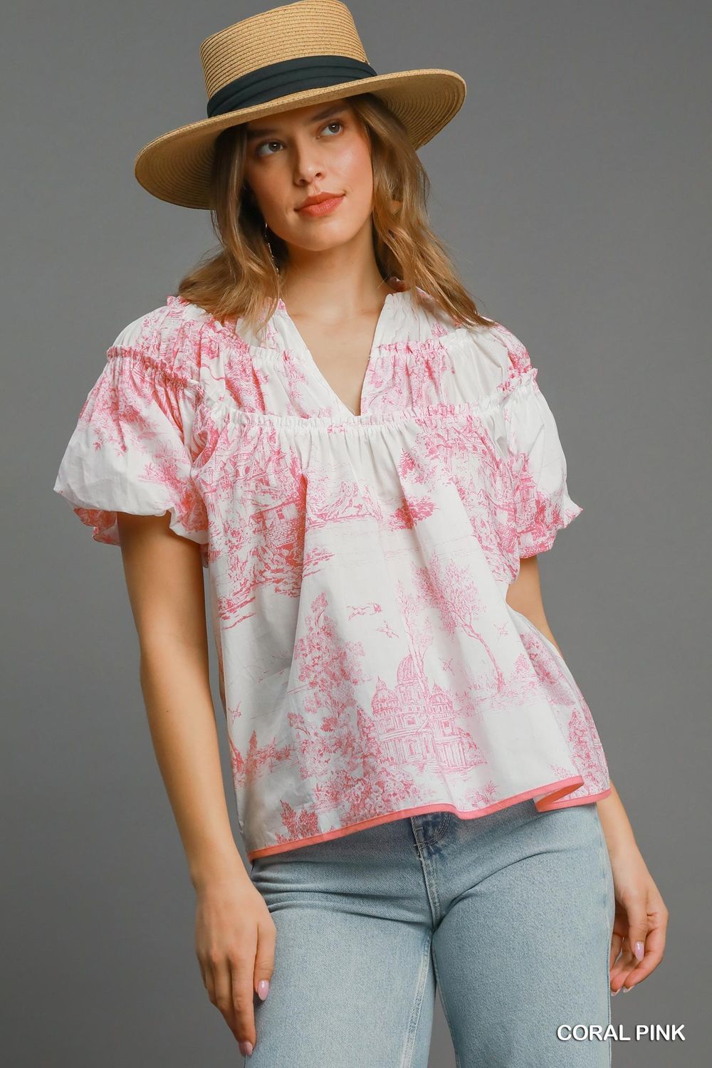 Two Toned Landscape Print Boxy Cut Top
