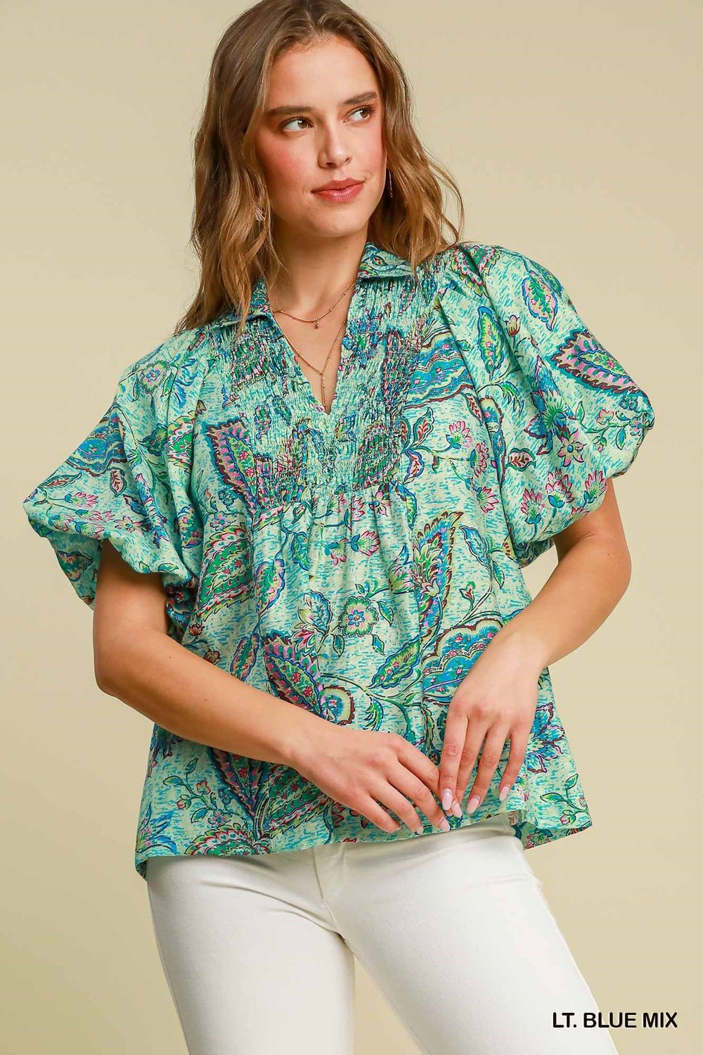 Paisley Print V-Neck Top