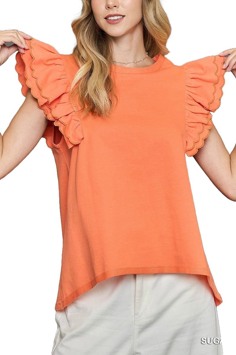 Ruffled Sleeves French Terry Top