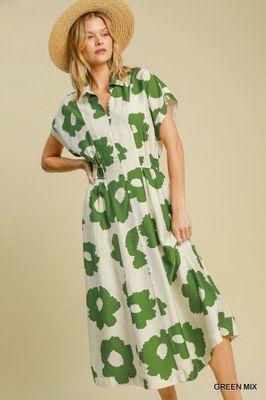 Floral Print Button Down Midi Dress