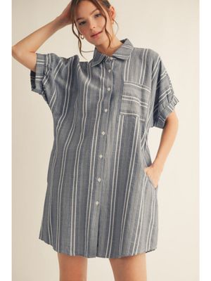 Striped Ripple Shirt Dress