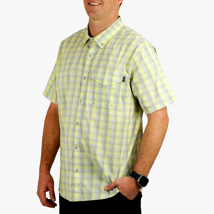 Portside Short Sleeve Button Down Fishing Shirt, Color: Lime Sherbert, Size: S