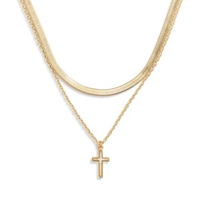 Layered Cross Necklace - Gold