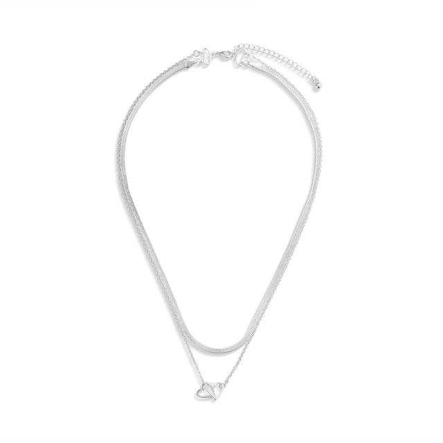 Layered Heart Silver Necklace