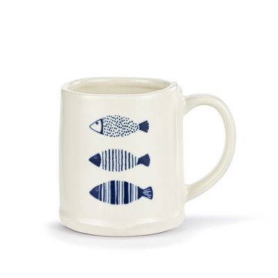 Blue and White Three Fish Ceramic Mug - 14oz