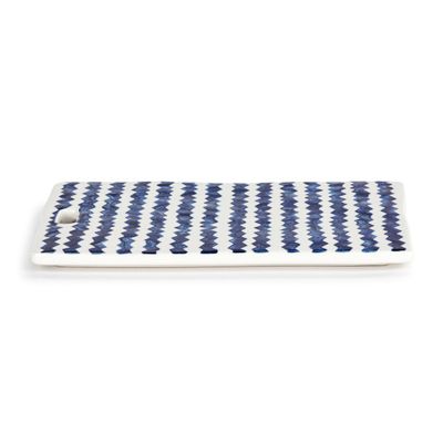 Blue and White Zig Zag Stripe Ceramic Hand Painted Cutting Board