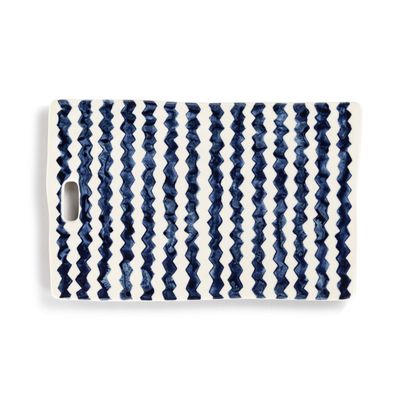 Blue and White Zig Zag Stripe Ceramic Hand Painted Cutting Board