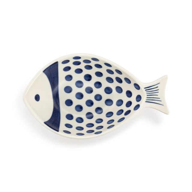 Blue and White Dot Fish Ceramic Hand Painted Candy Dish