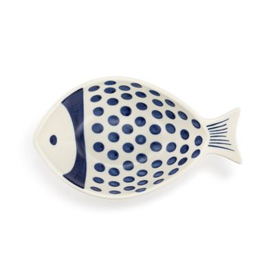 Blue and White Dot Fish Ceramic Hand Painted Candy Dish