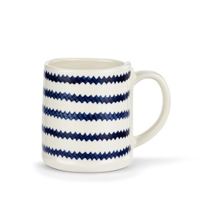 Blue and White Zig Zag Stripe Ceramic Mug - 14oz